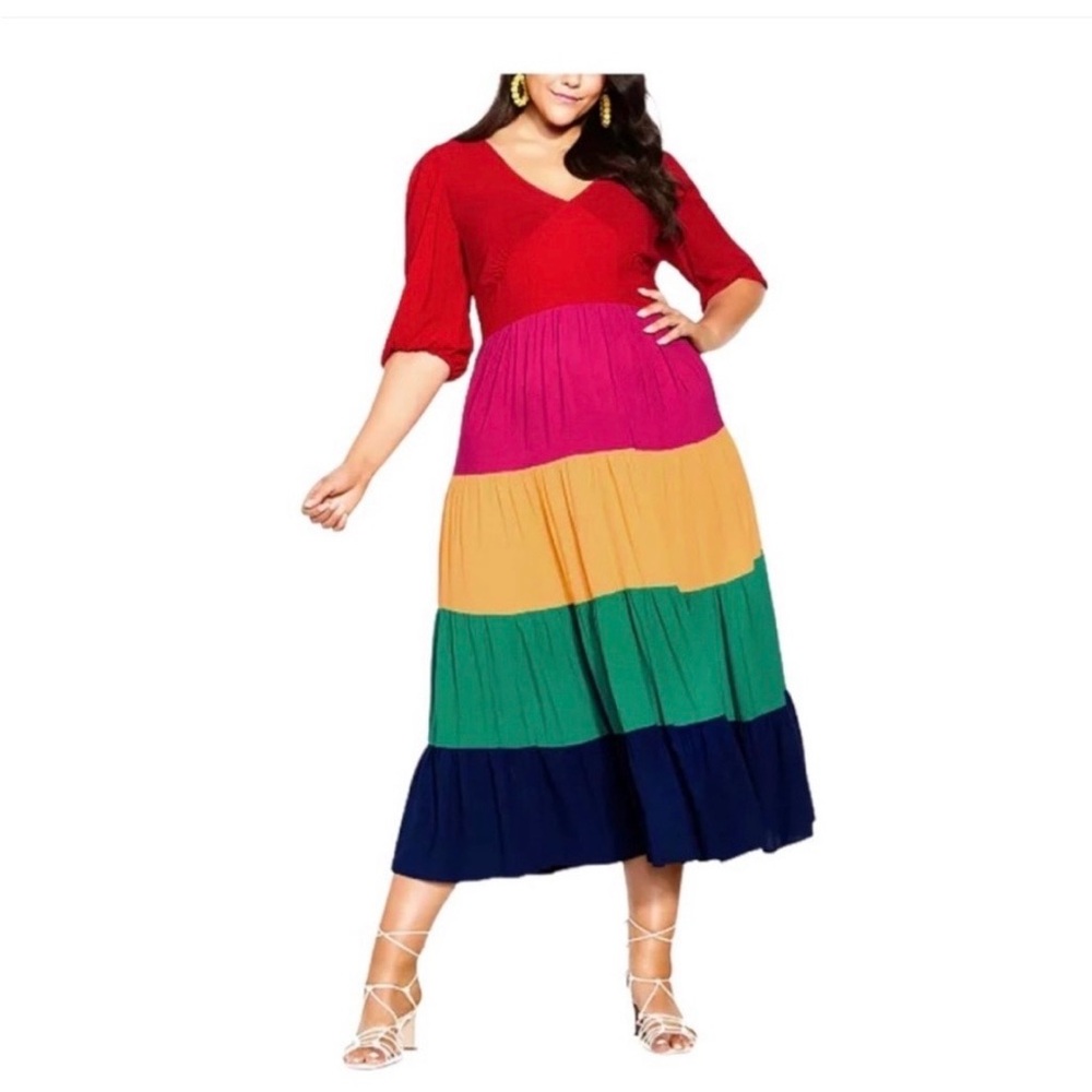 Pre Loved City Chic Willow Colorful Plus Size 18 Long Tiered Maxi Dress